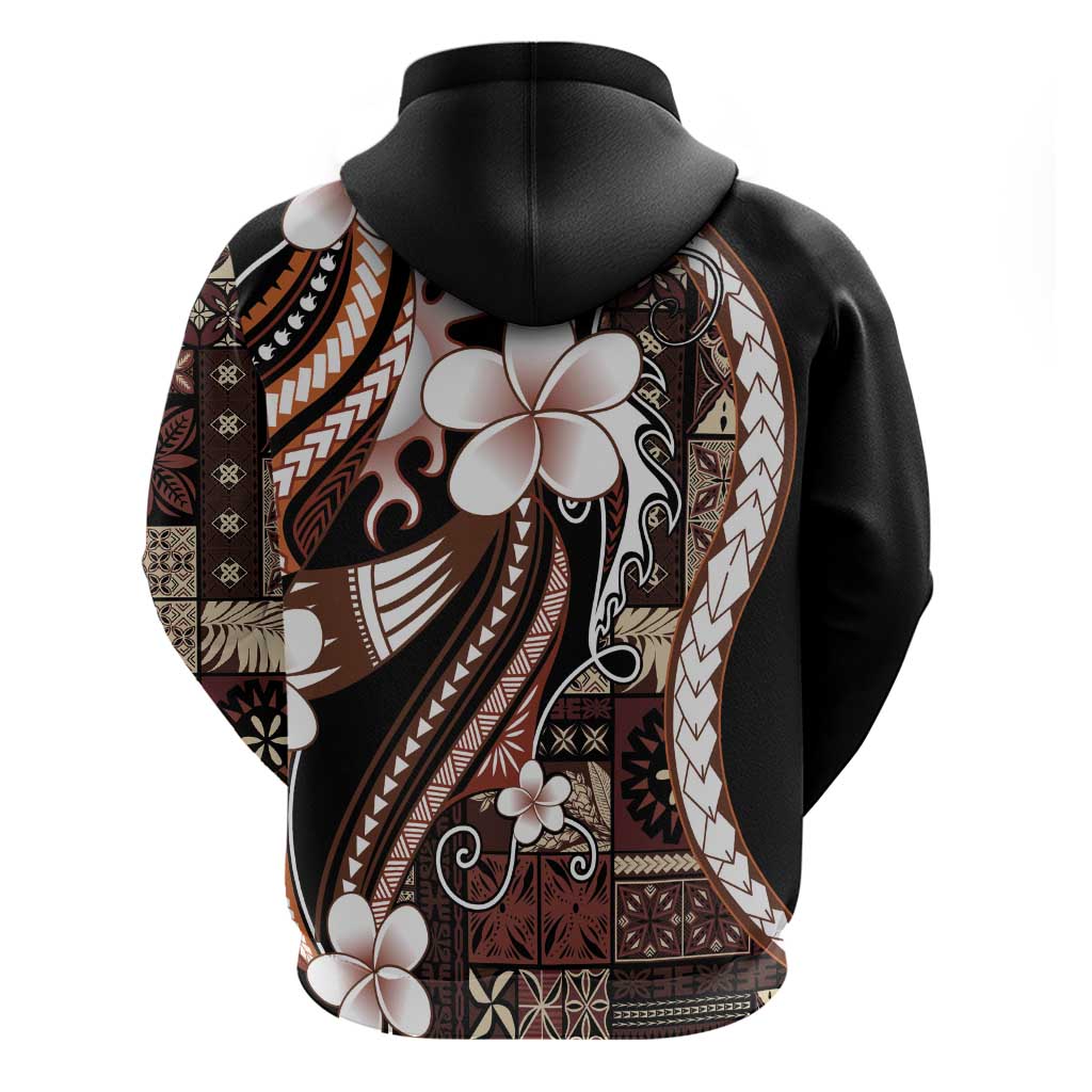 Samoa Siapo Tribal Pattern Hoodie Brown Polynesian Plumeria Tapa Motif