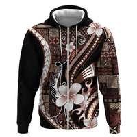Samoa Siapo Tribal Pattern Hoodie Brown Polynesian Plumeria Tapa Motif
