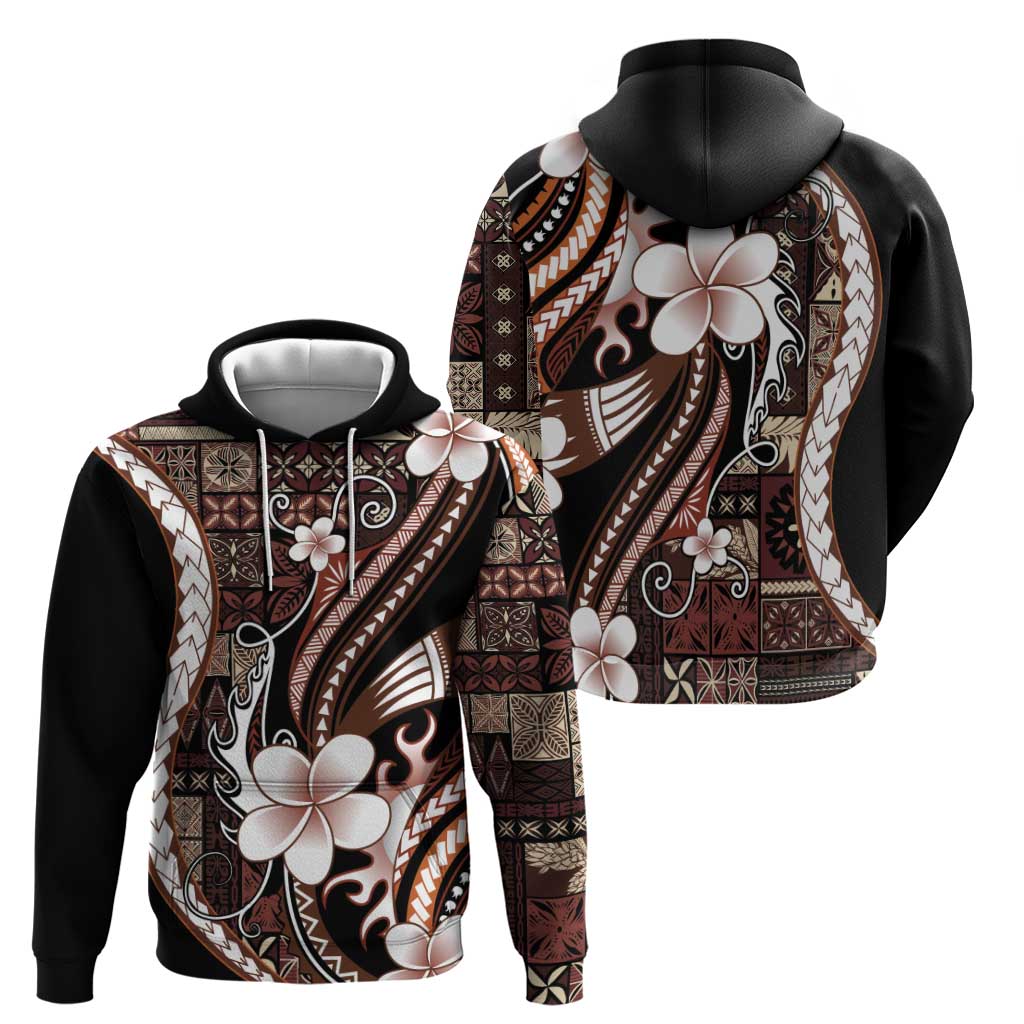 Samoa Siapo Tribal Pattern Hoodie Brown Polynesian Plumeria Tapa Motif