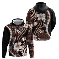 Samoa Siapo Tribal Pattern Hoodie Brown Polynesian Plumeria Tapa Motif