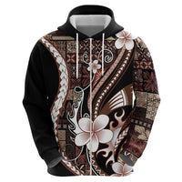 Samoa Siapo Tribal Pattern Hoodie Brown Polynesian Plumeria Tapa Motif