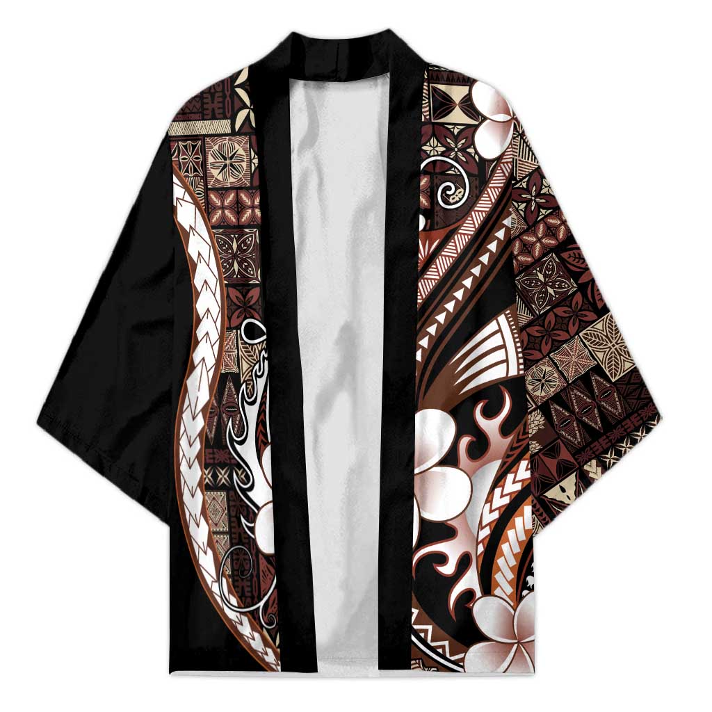 Samoa Siapo Tribal Pattern Kimono Brown Polynesian Plumeria Tapa Motif LT9 Unisex Brown - Polynesian Pride