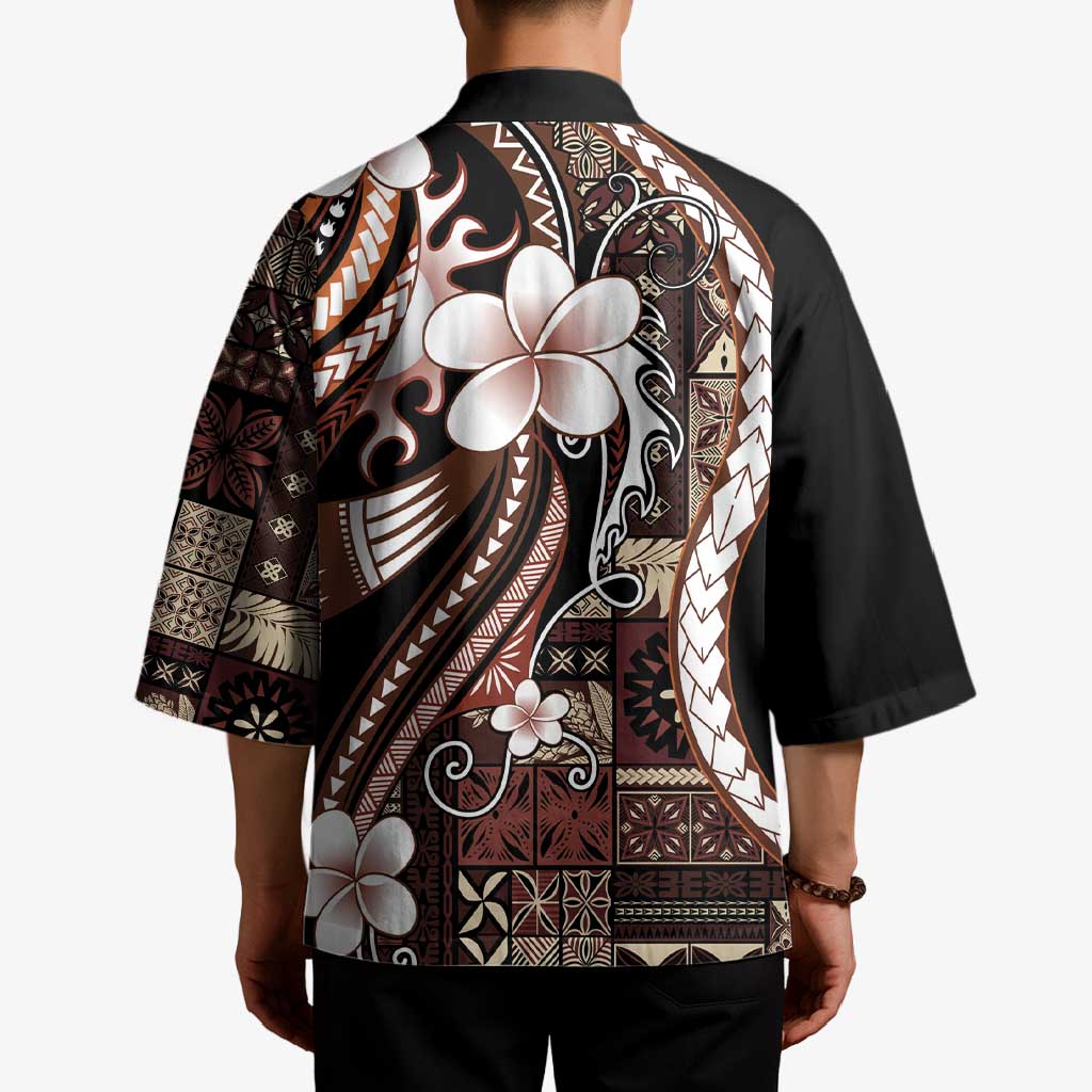 Samoa Siapo Tribal Pattern Kimono Brown Polynesian Plumeria Tapa Motif LT9 - Polynesian Pride