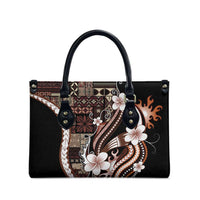 Samoa Siapo Tribal Pattern Leather Bag Brown Polynesian Plumeria Tapa Motif