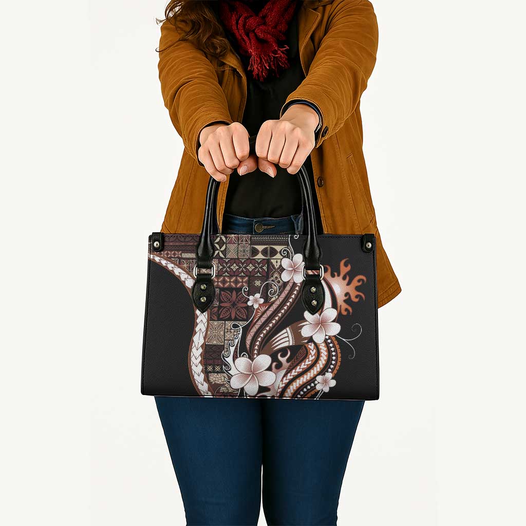 Samoa Siapo Tribal Pattern Leather Bag Brown Polynesian Plumeria Tapa Motif