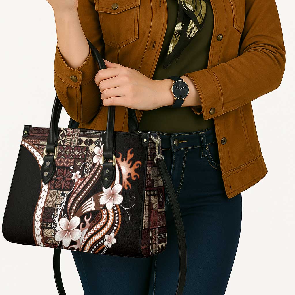 Samoa Siapo Tribal Pattern Leather Bag Brown Polynesian Plumeria Tapa Motif
