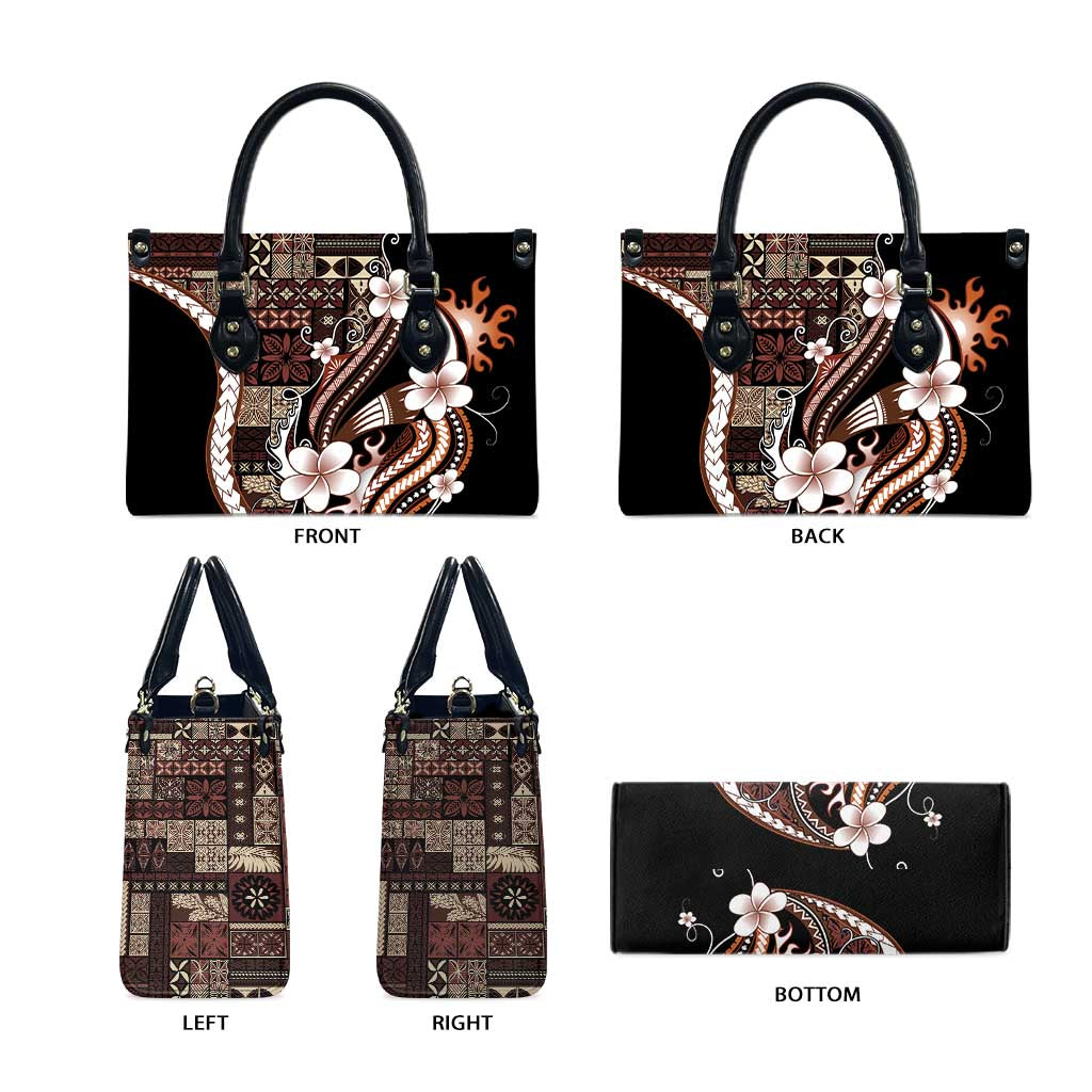 Samoa Siapo Tribal Pattern Leather Bag Brown Polynesian Plumeria Tapa Motif