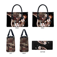 Samoa Siapo Tribal Pattern Leather Bag Brown Polynesian Plumeria Tapa Motif
