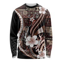 Samoa Siapo Tribal Pattern Long Sleeve Shirt Brown Polynesian Plumeria Tapa Motif LT9 Unisex Brown - Polynesian Pride