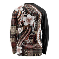 Samoa Siapo Tribal Pattern Long Sleeve Shirt Brown Polynesian Plumeria Tapa Motif LT9 - Polynesian Pride