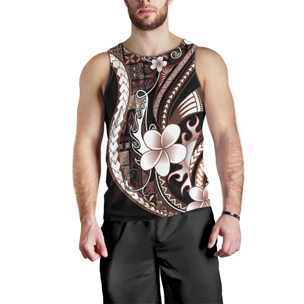 Samoa Siapo Tribal Pattern Men Tank Top Brown Polynesian Plumeria Tapa Motif LT9 - Polynesian Pride
