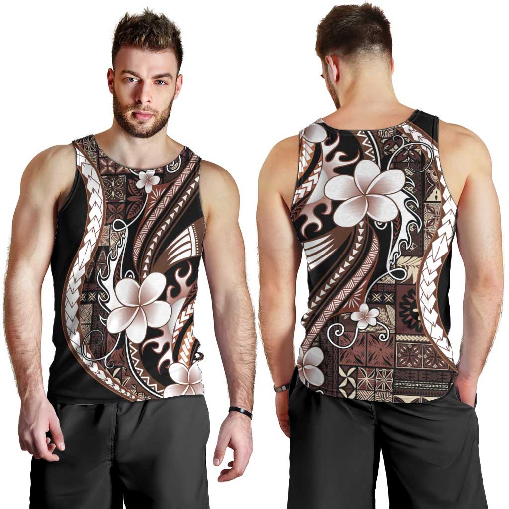 Samoa Siapo Tribal Pattern Men Tank Top Brown Polynesian Plumeria Tapa Motif LT9 - Polynesian Pride