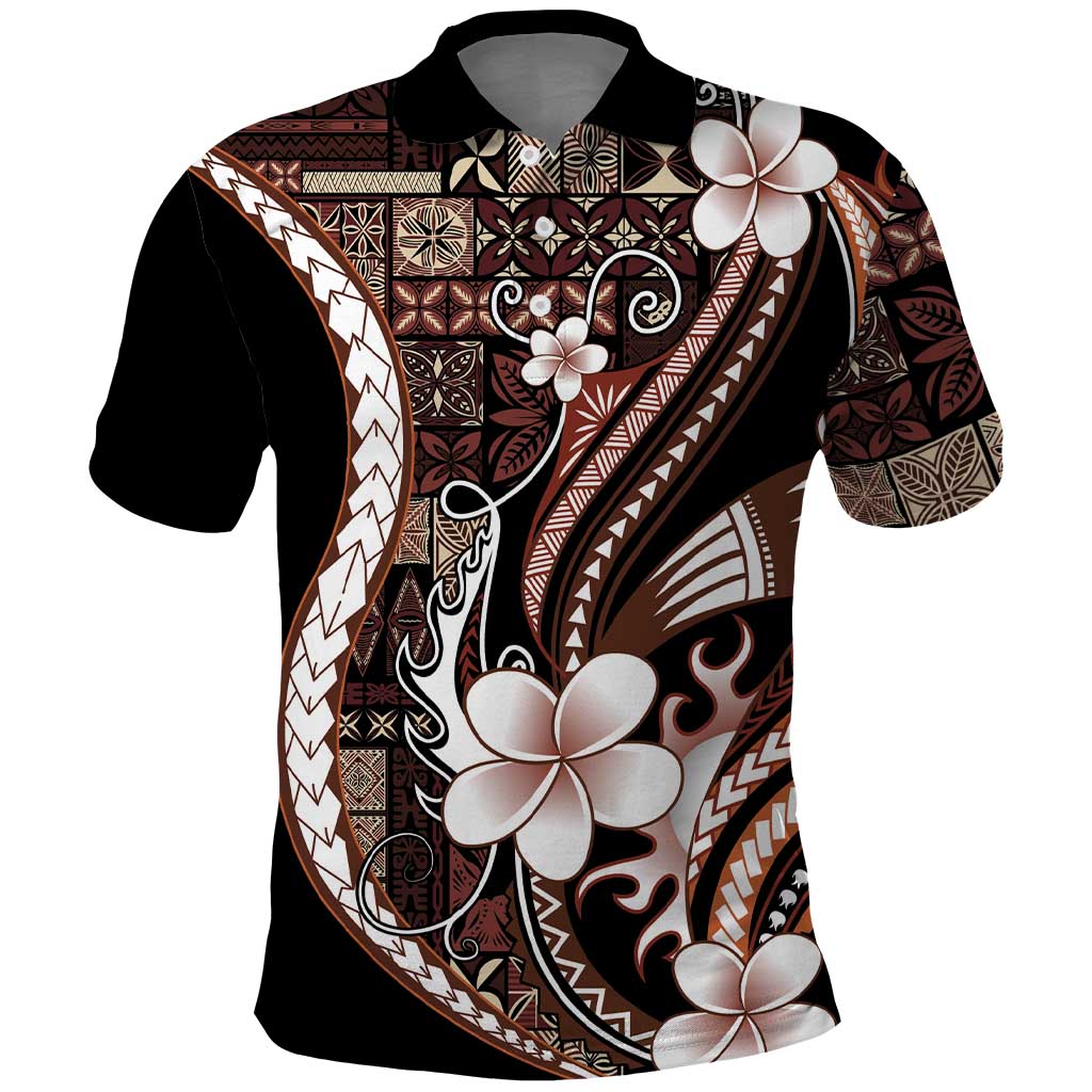 Samoa Siapo Tribal Pattern Polo Shirt Brown Polynesian Plumeria Tapa Motif LT9 Brown - Polynesian Pride