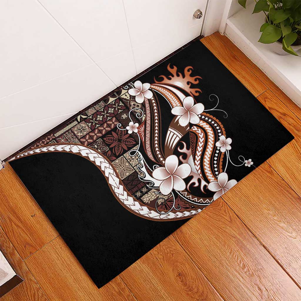 Samoa Siapo Tribal Pattern Rubber Doormat Brown Polynesian Plumeria Tapa Motif LT9 - Polynesian Pride