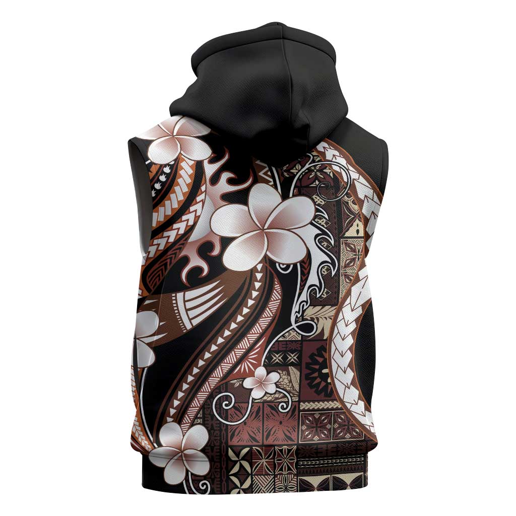 Samoa Siapo Tribal Pattern Sleeveless Hoodie Brown Polynesian Plumeria Tapa Motif LT9 - Polynesian Pride