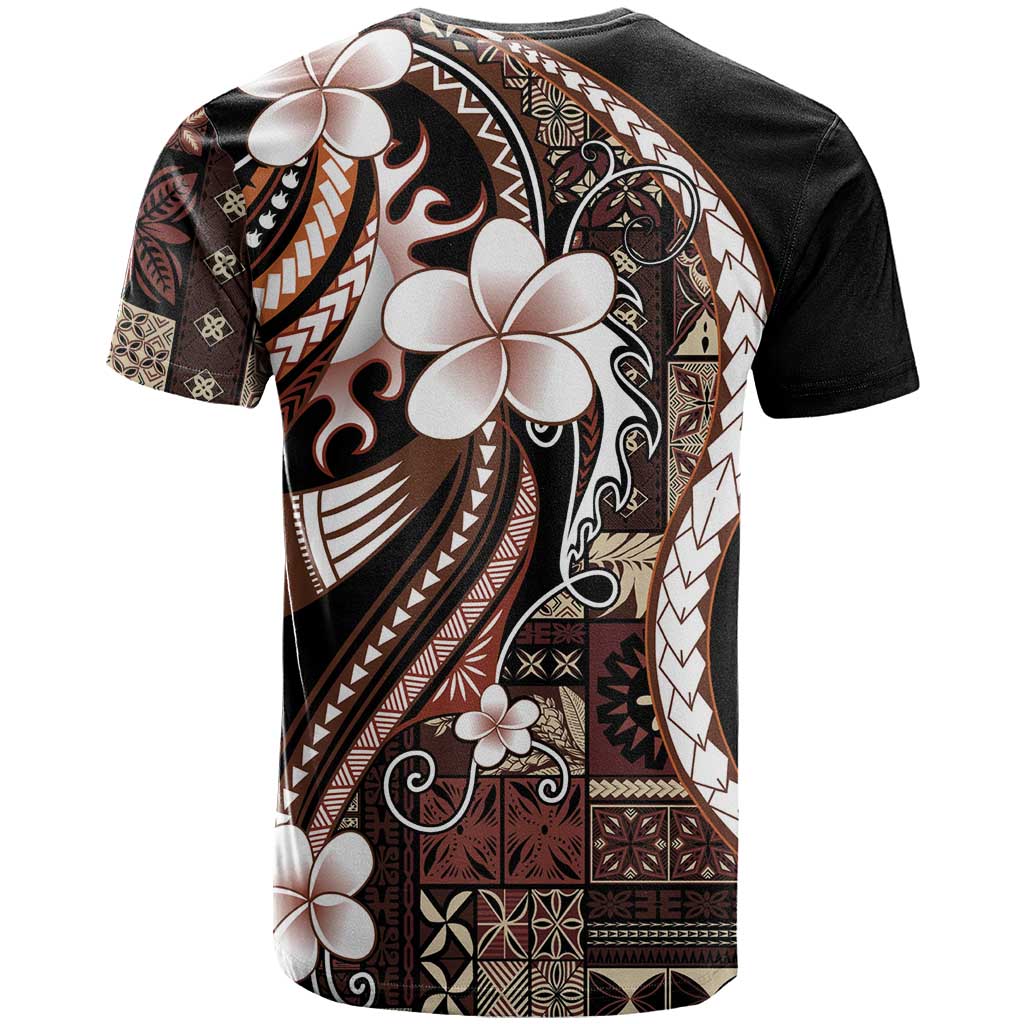 Samoa Siapo Tribal Pattern T Shirt Brown Polynesian Plumeria Tapa Motif