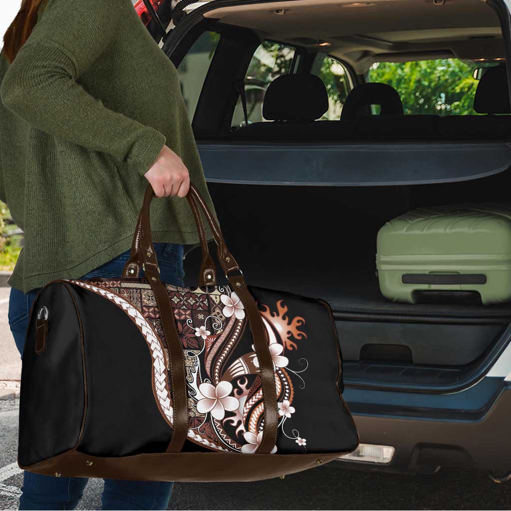 Samoa Siapo Tribal Pattern Travel Bag Brown Polynesian Plumeria Tapa Motif LT9 - Polynesian Pride