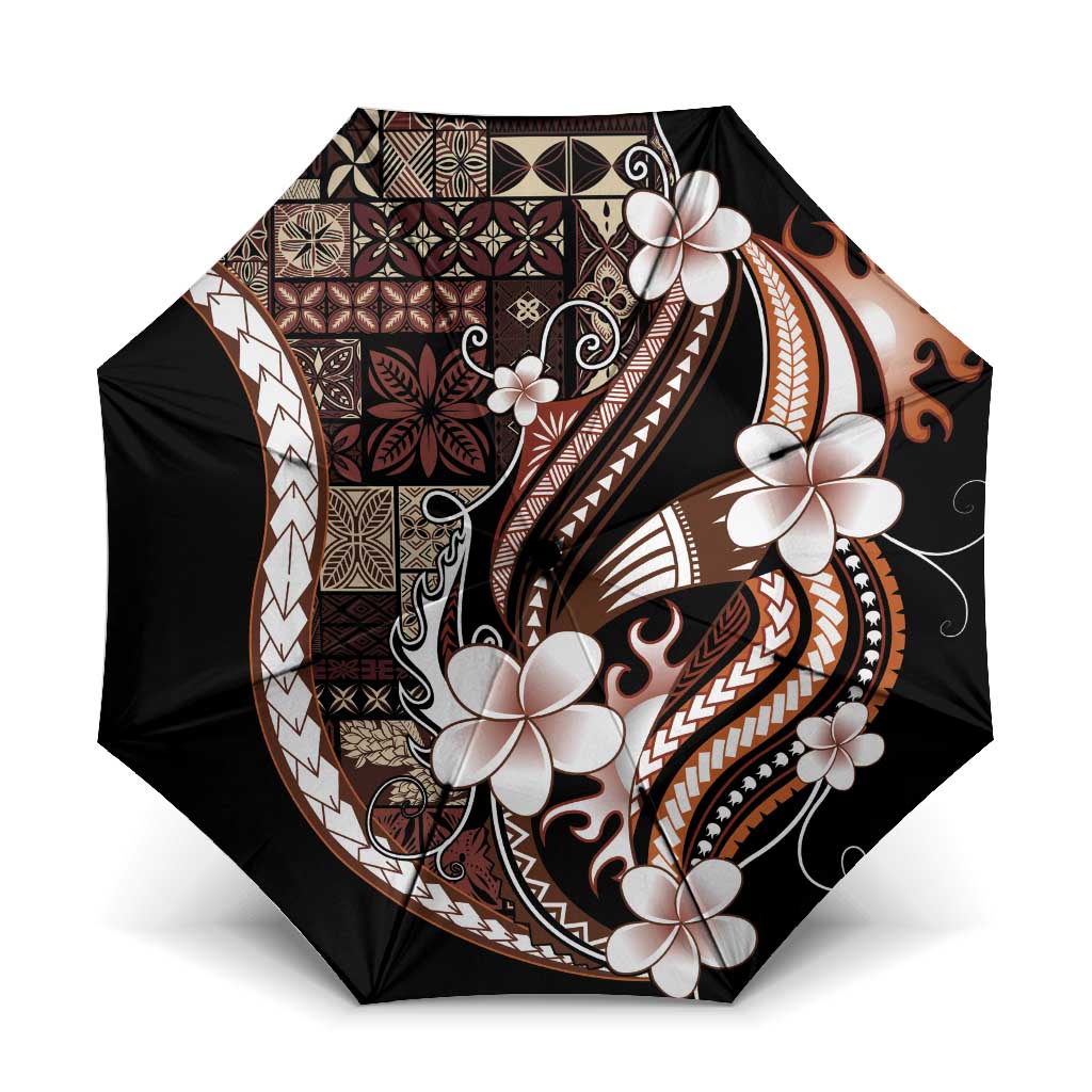 Samoa Siapo Tribal Pattern Umbrella Brown Polynesian Plumeria Tapa Motif LT9 One Size Folded 11.42 inch Opened Diameter 37.4 inch Brown - Polynesian Pride