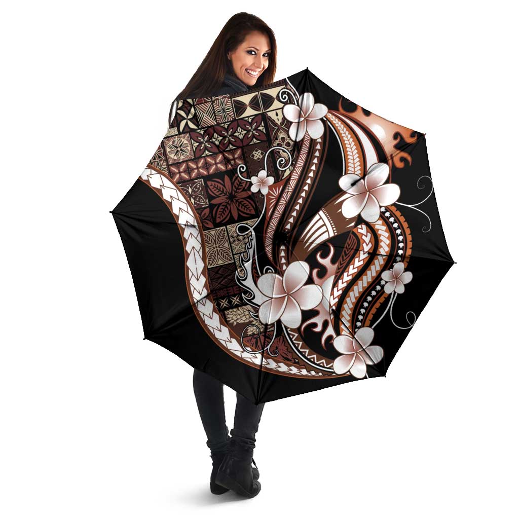 Samoa Siapo Tribal Pattern Umbrella Brown Polynesian Plumeria Tapa Motif LT9 - Polynesian Pride