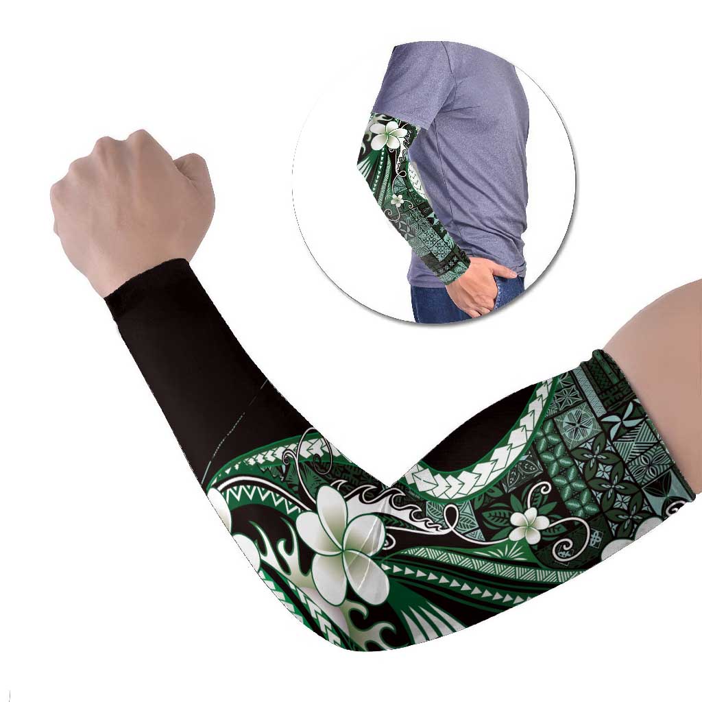 Samoa Siapo Tribal Pattern Arm Sleeves Forest Green Polynesian Plumeria Tapa Motif