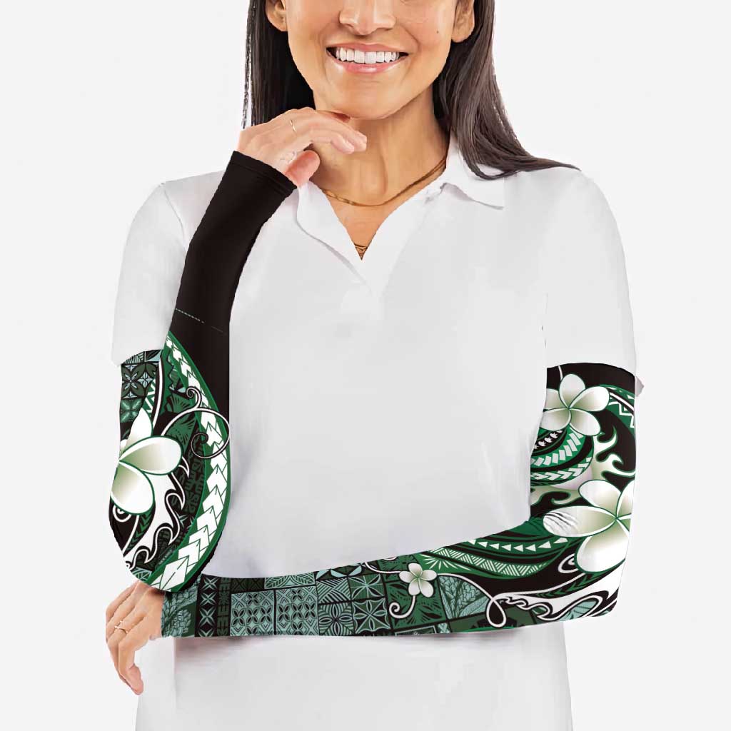 Samoa Siapo Tribal Pattern Arm Sleeves Forest Green Polynesian Plumeria Tapa Motif