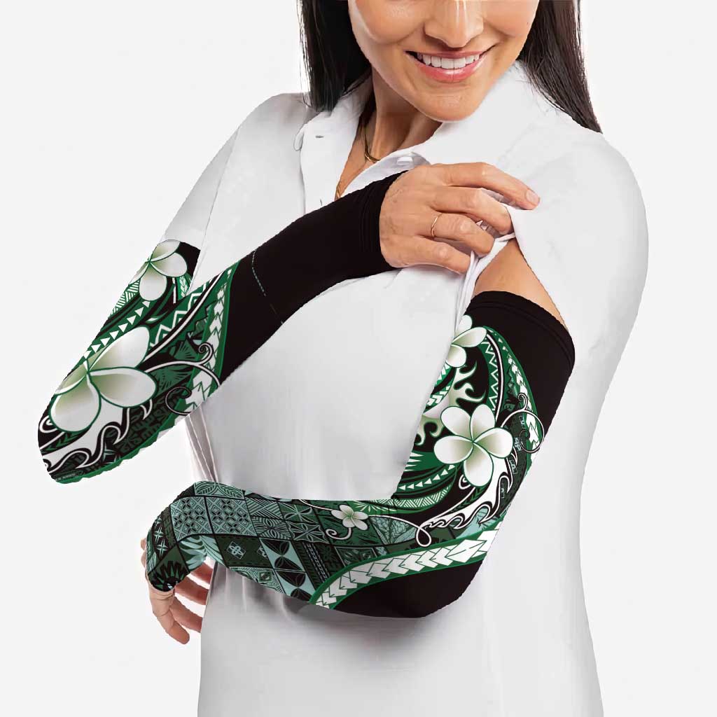 Samoa Siapo Tribal Pattern Arm Sleeves Forest Green Polynesian Plumeria Tapa Motif
