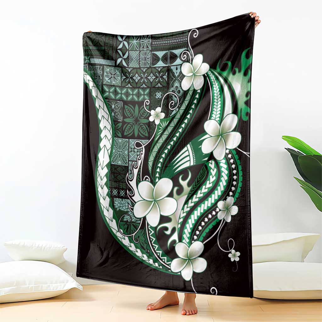 Samoa Siapo Tribal Pattern Blanket Forest Green Polynesian Plumeria Tapa Motif