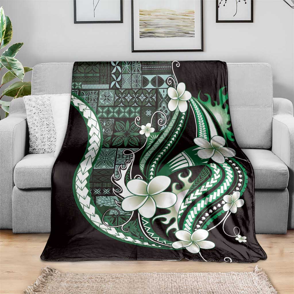 Samoa Siapo Tribal Pattern Blanket Forest Green Polynesian Plumeria Tapa Motif