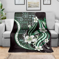 Samoa Siapo Tribal Pattern Blanket Forest Green Polynesian Plumeria Tapa Motif