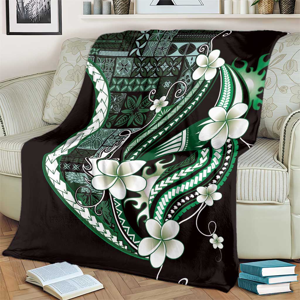 Samoa Siapo Tribal Pattern Blanket Forest Green Polynesian Plumeria Tapa Motif