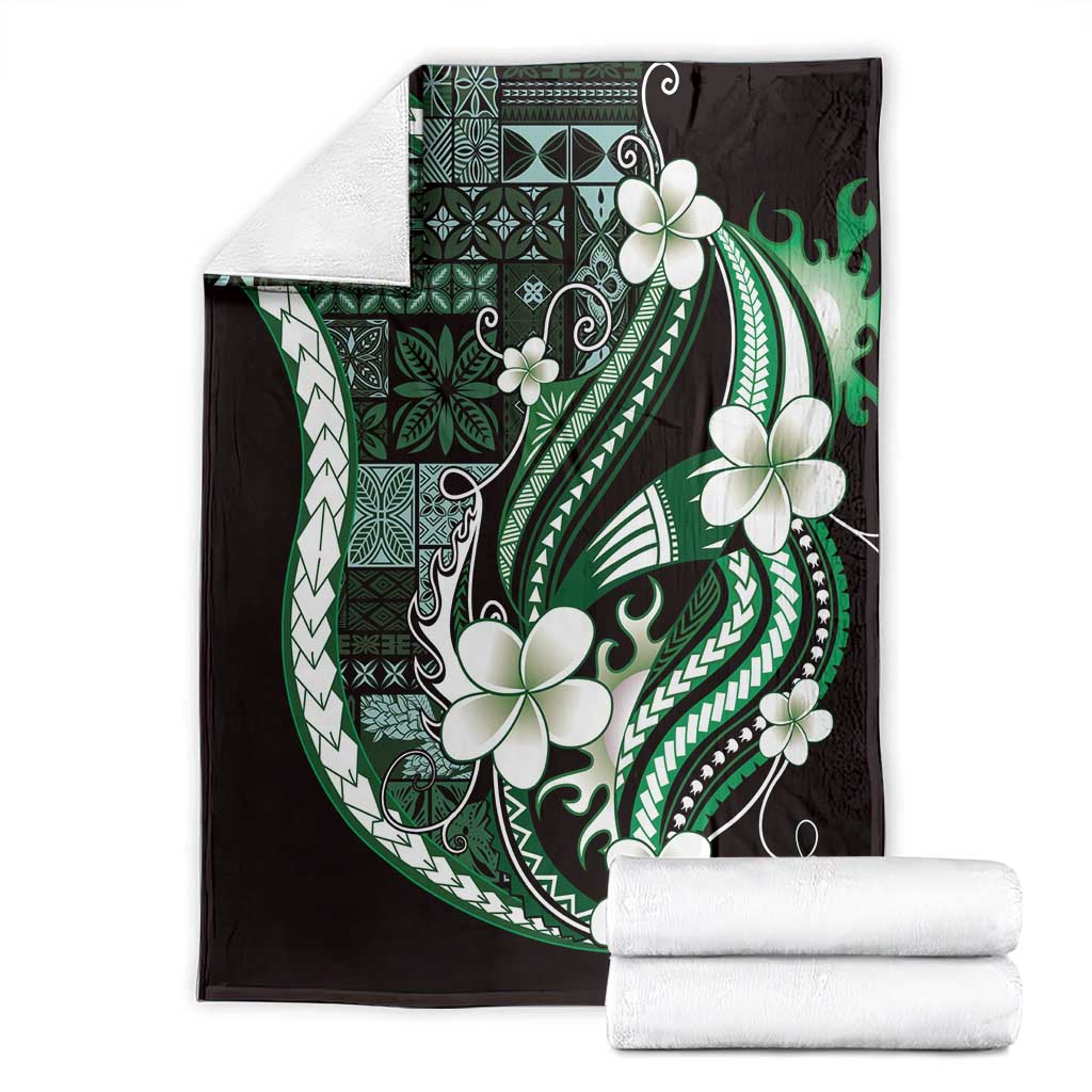 Samoa Siapo Tribal Pattern Blanket Forest Green Polynesian Plumeria Tapa Motif