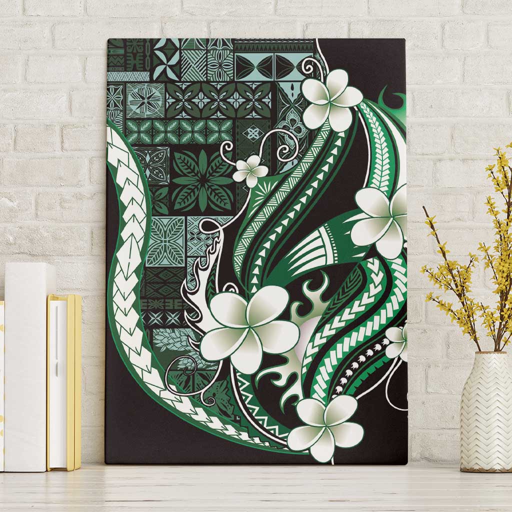 Samoa Siapo Tribal Pattern Canvas Wall Art Forest Green Polynesian Plumeria Tapa Motif
