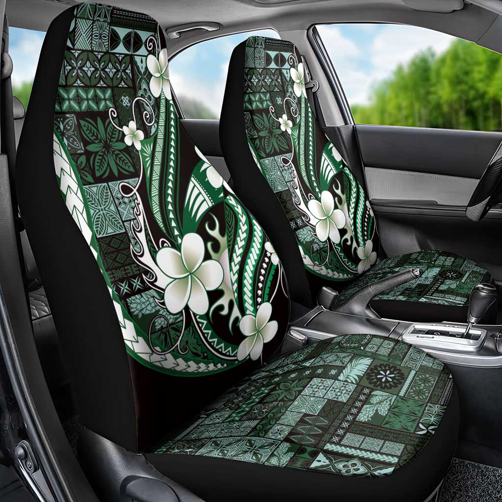 Samoa Siapo Tribal Pattern Car Seat Cover Forest Green Polynesian Plumeria Tapa Motif