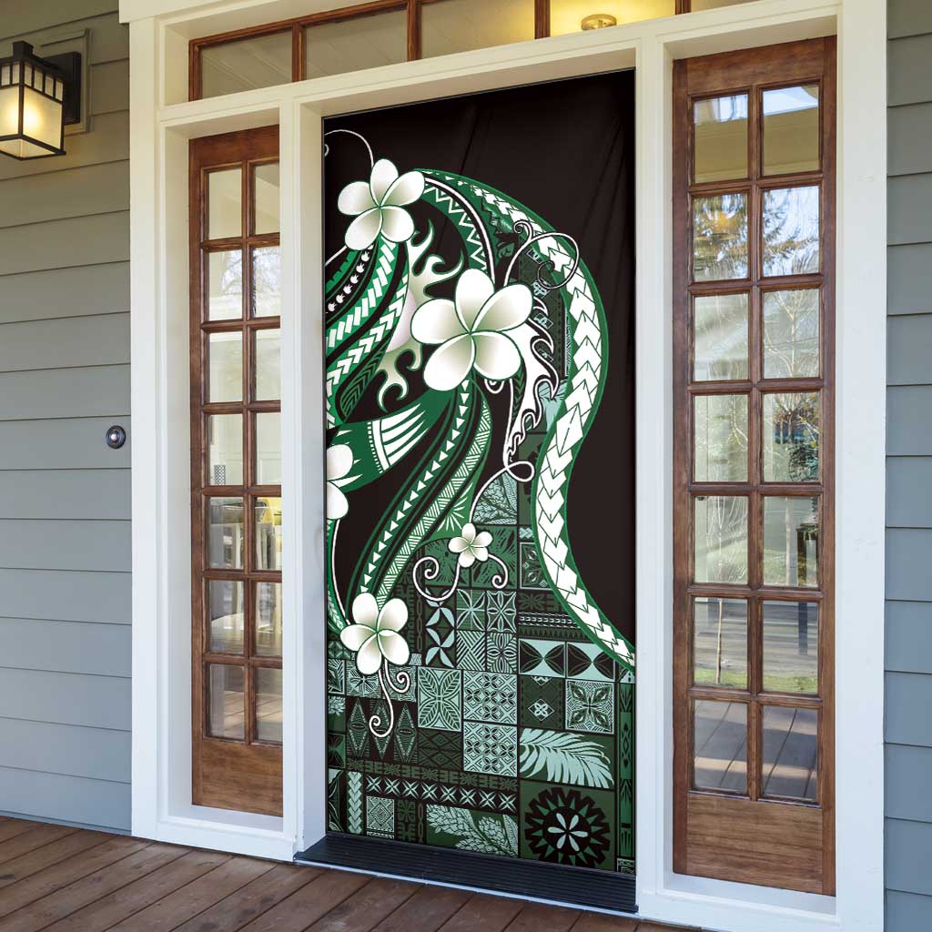 Samoa Siapo Tribal Pattern Door Cover Forest Green Polynesian Plumeria Tapa Motif