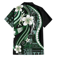 Samoa Siapo Tribal Pattern Family Matching Long Sleeve Bodycon Dress and Hawaiian Shirt Forest Green Polynesian Plumeria Tapa Motif LT9 - Polynesian Pride