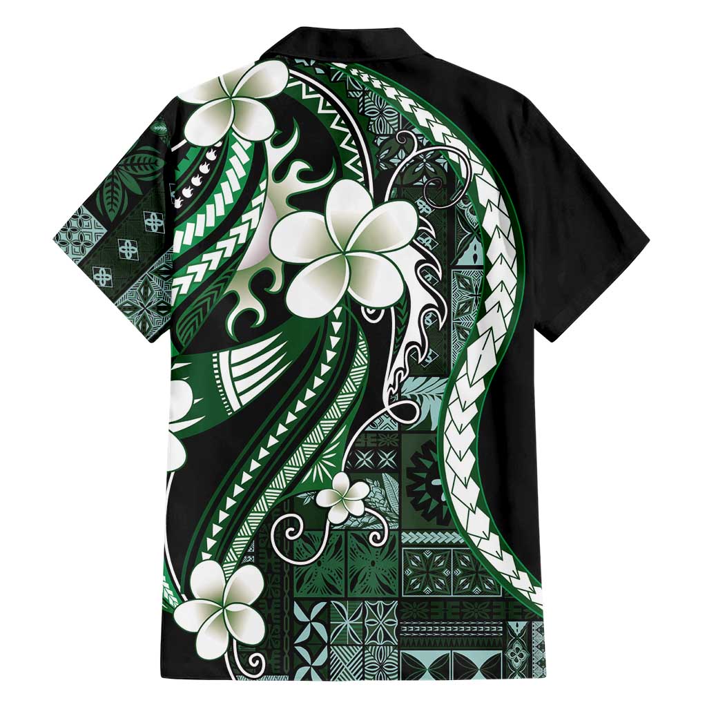 Samoa Siapo Tribal Pattern Family Matching Short Sleeve Bodycon Dress and Hawaiian Shirt Forest Green Polynesian Plumeria Tapa Motif LT9 - Polynesian Pride