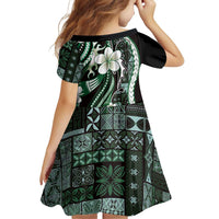 Samoa Siapo Tribal Pattern Family Matching Summer Maxi Dress and Hawaiian Shirt Forest Green Polynesian Plumeria Tapa Motif LT9 - Polynesian Pride