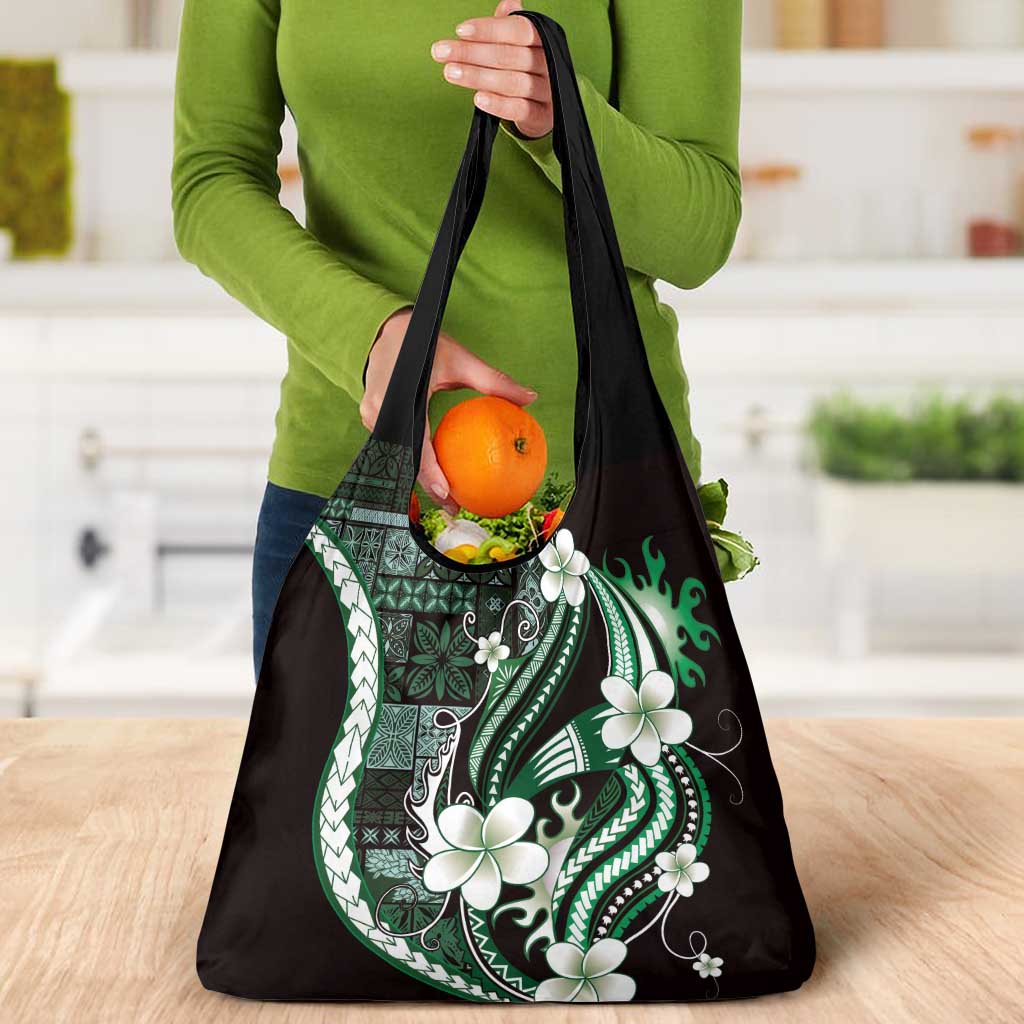 Samoa Siapo Tribal Pattern Grocery Bag Forest Green Polynesian Plumeria Tapa Motif LT9 - Polynesian Pride