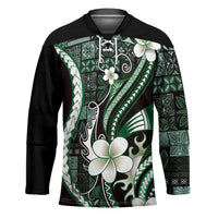 Samoa Siapo Tribal Pattern Hockey Jersey Forest Green Polynesian Plumeria Tapa Motif