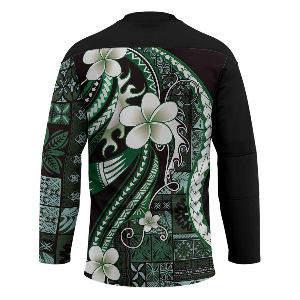 Samoa Siapo Tribal Pattern Hockey Jersey Forest Green Polynesian Plumeria Tapa Motif