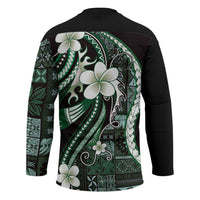 Samoa Siapo Tribal Pattern Hockey Jersey Forest Green Polynesian Plumeria Tapa Motif