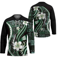 Samoa Siapo Tribal Pattern Hockey Jersey Forest Green Polynesian Plumeria Tapa Motif