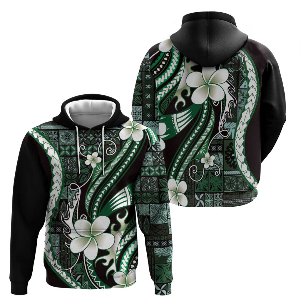 Samoa Siapo Tribal Pattern Hoodie Forest Green Polynesian Plumeria Tapa Motif