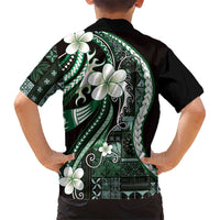 Samoa Siapo Tribal Pattern Kid Hawaiian Shirt Forest Green Polynesian Plumeria Tapa Motif LT9 - Polynesian Pride