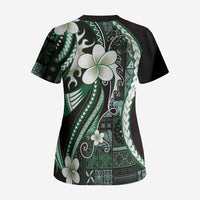 Samoa Siapo Tribal Pattern Scrub Top Forest Green Polynesian Plumeria Tapa Motif