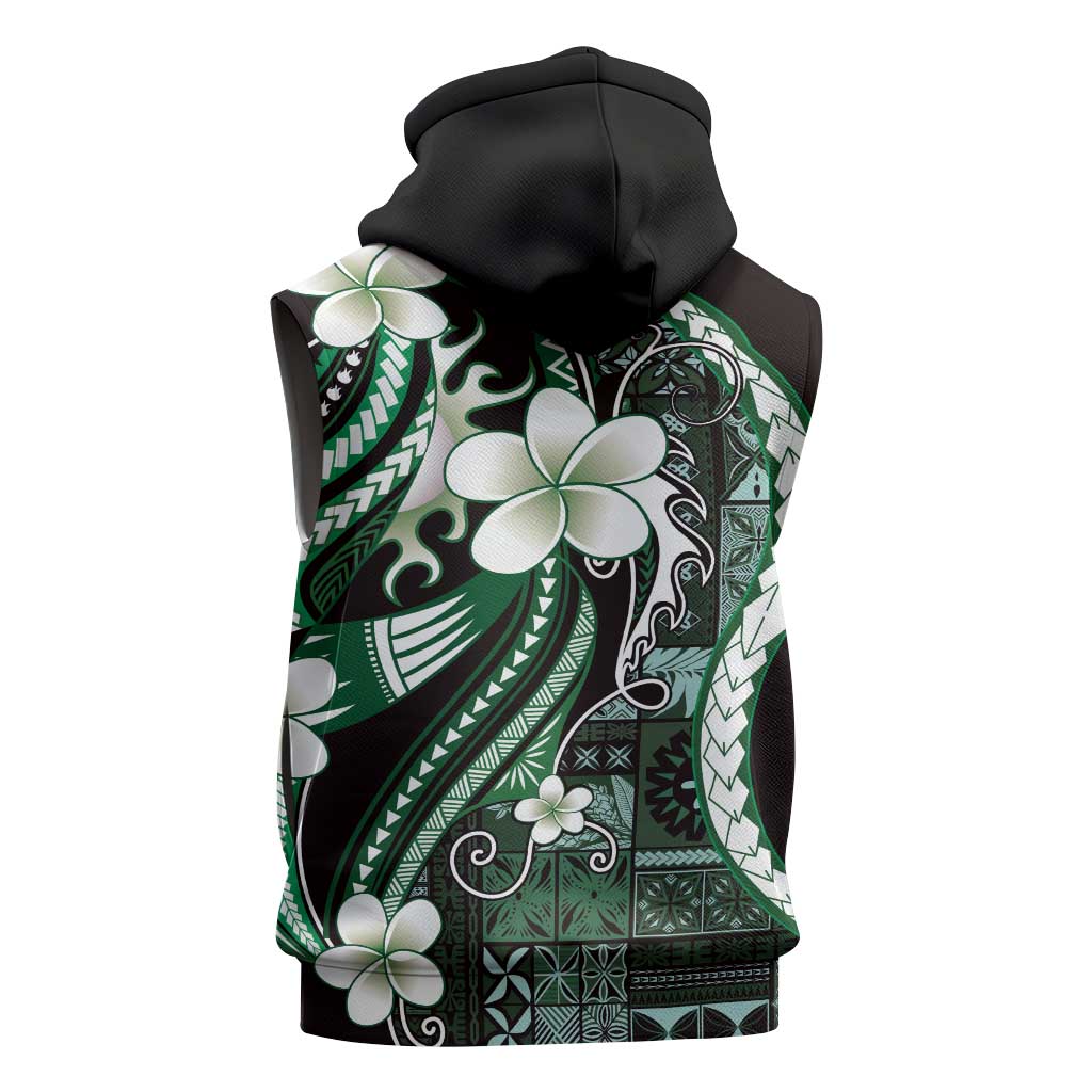 Samoa Siapo Tribal Pattern Sleeveless Hoodie Forest Green Polynesian Plumeria Tapa Motif LT9 - Polynesian Pride