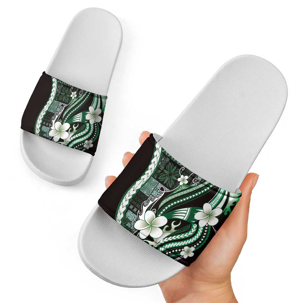 Samoa Siapo Tribal Pattern Slide Sandals Forest Green Polynesian Plumeria Tapa Motif LT9 - Polynesian Pride