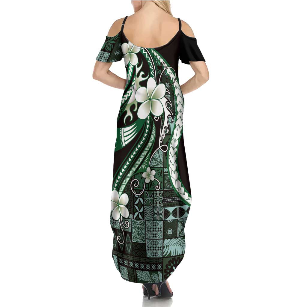Samoa Siapo Tribal Pattern Summer Maxi Dress Forest Green Polynesian Plumeria Tapa Motif LT9 - Polynesian Pride