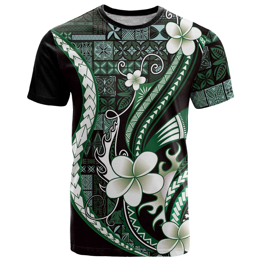Samoa Siapo Tribal Pattern T Shirt Forest Green Polynesian Plumeria Tapa Motif