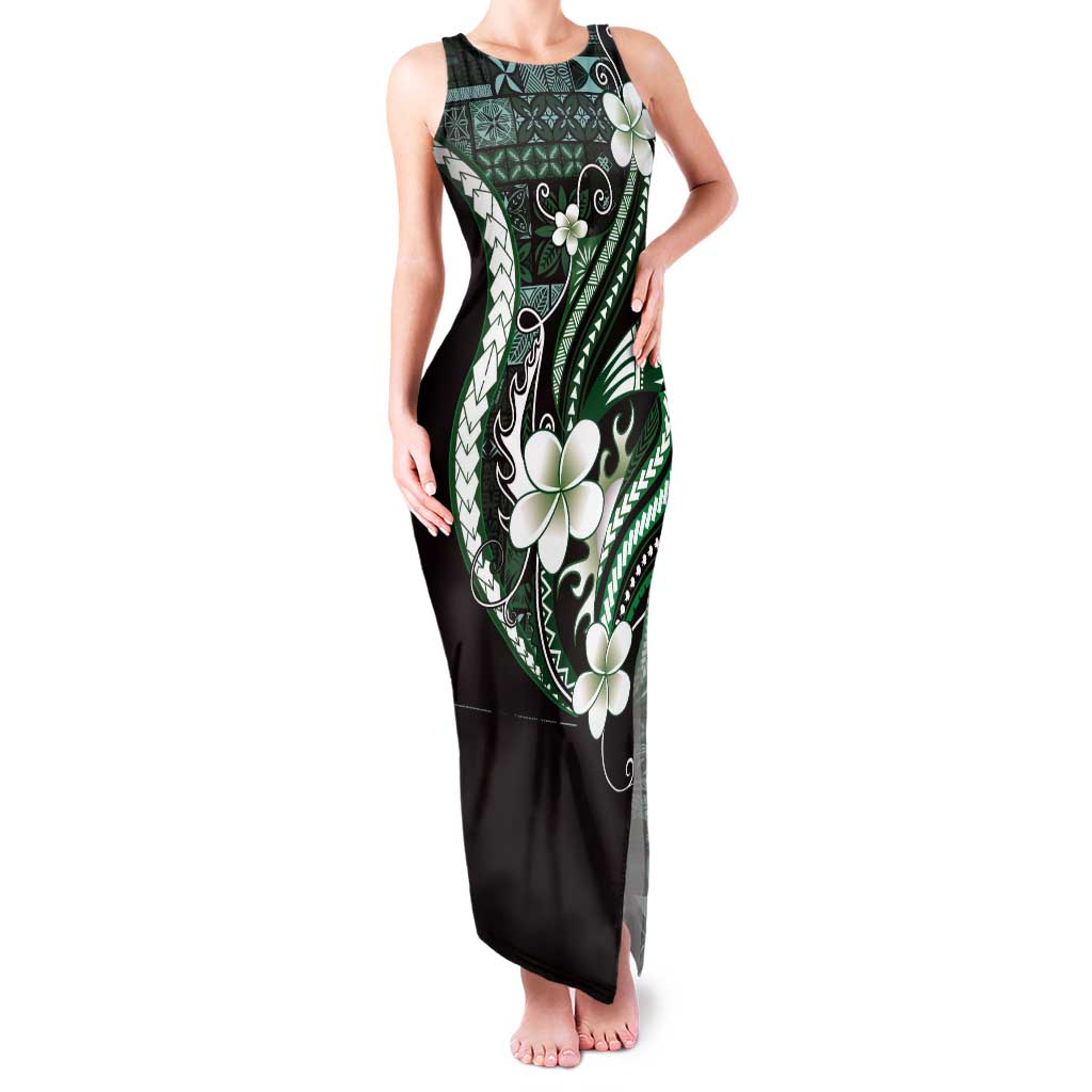 Samoa Siapo Tribal Pattern Tank Maxi Dress Forest Green Polynesian Plumeria Tapa Motif LT9 Women Green - Polynesian Pride